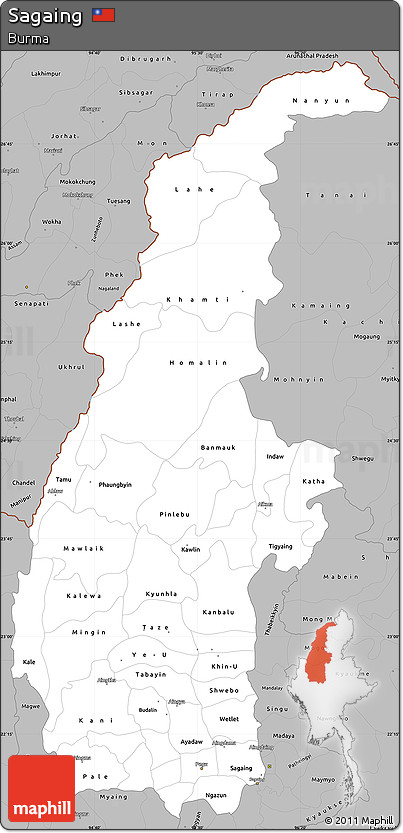 Gray Simple Map of Sagaing