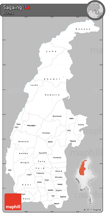 Gray Simple Map of Sagaing, single color outside