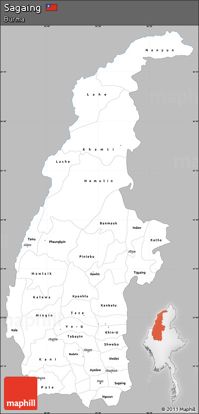 Gray Simple Map of Sagaing, single color outside