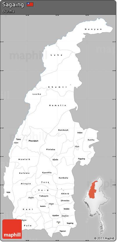 Gray Simple Map of Sagaing, single color outside