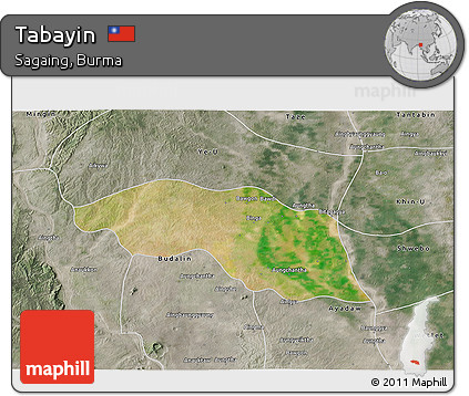 Satellite 3D Map of Tabayin, semi-desaturated