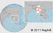 Gray Location Map of Tabayin, highlighted country, within the entire country, hill shading