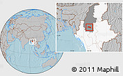 Gray Location Map of Tabayin, highlighted country, highlighted parent region, hill shading