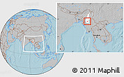 Gray Location Map of Tabayin, highlighted parent region, within the entire country, hill shading