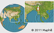 Satellite Location Map of Tabayin, highlighted parent region, within the entire country