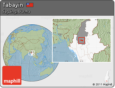 Savanna Style Location Map of Tabayin, highlighted country, highlighted parent region, hill shading