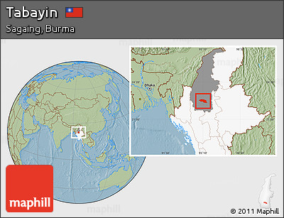Savanna Style Location Map of Tabayin, highlighted country, highlighted parent region, hill shading
