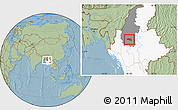 Savanna Style Location Map of Tabayin, highlighted country, highlighted parent region, hill shading