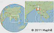 Savanna Style Location Map of Tabayin, highlighted parent region, within the entire country, hill shading