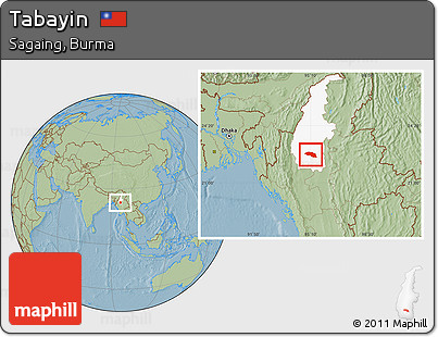 Savanna Style Location Map of Tabayin, highlighted parent region, hill shading