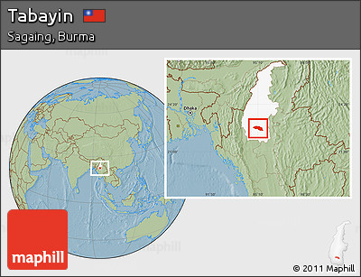 Savanna Style Location Map of Tabayin, highlighted parent region, hill shading