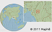 Savanna Style Location Map of Tabayin, hill shading