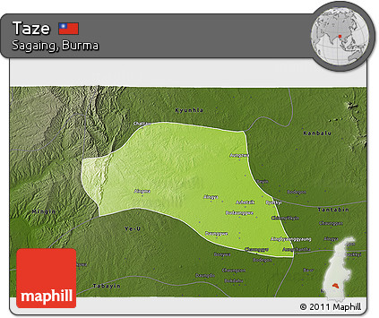 Physical 3D Map of Taze, darken