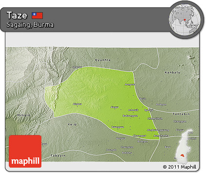 Physical 3D Map of Taze, semi-desaturated