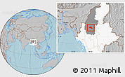 Gray Location Map of Taze, highlighted country, highlighted parent region, hill shading