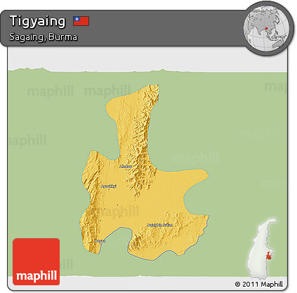 Savanna Style 3D Map of Tigyaing, single color outside