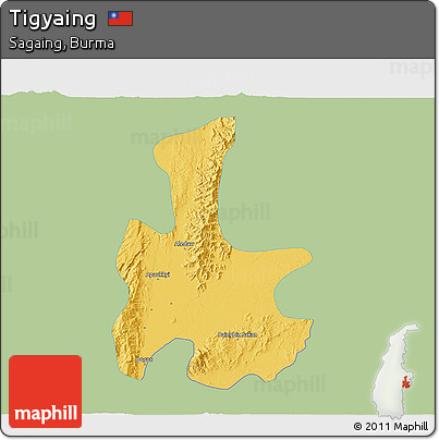Savanna Style 3D Map of Tigyaing, single color outside