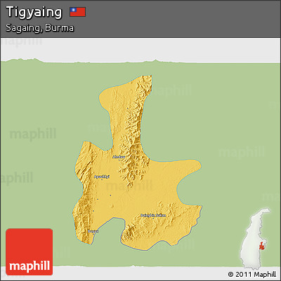 Savanna Style 3D Map of Tigyaing, single color outside