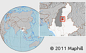 Gray Location Map of Tigyaing, highlighted country, highlighted parent region, hill shading