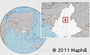 Gray Location Map of Tigyaing, highlighted country, hill shading