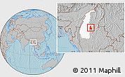 Gray Location Map of Tigyaing, highlighted parent region, hill shading
