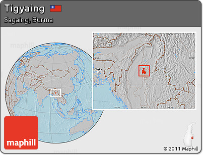 Gray Location Map of Tigyaing, hill shading