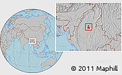 Gray Location Map of Tigyaing, hill shading