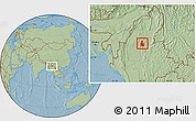Savanna Style Location Map of Tigyaing, hill shading