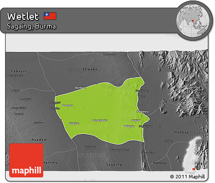 Physical 3D Map of Wetlet, darken, desaturated