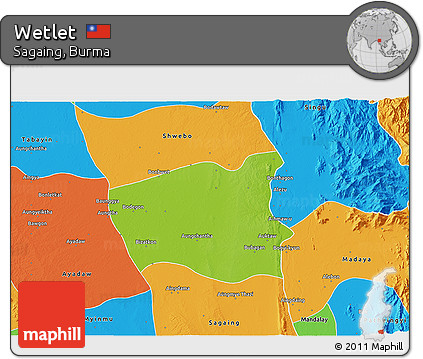 Physical 3D Map of Wetlet, political outside