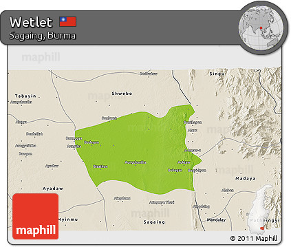 Physical 3D Map of Wetlet, shaded relief outside