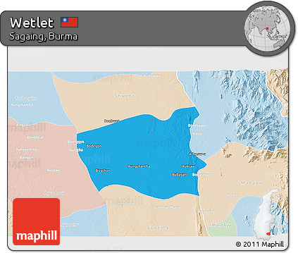 Political 3D Map of Wetlet, lighten