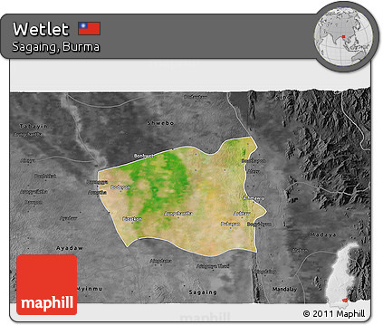 Satellite 3D Map of Wetlet, darken, desaturated