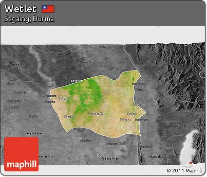 Satellite 3D Map of Wetlet, darken, desaturated