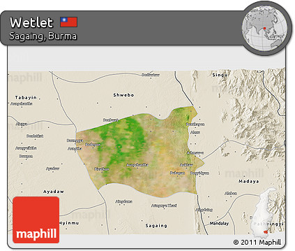 Satellite 3D Map of Wetlet, shaded relief outside