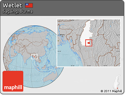 Gray Location Map of Wetlet, highlighted parent region, hill shading