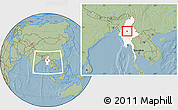 Savanna Style Location Map of Wetlet, highlighted country, within the entire country, hill shading