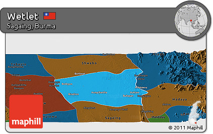 Political Panoramic Map of Wetlet, darken
