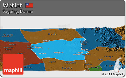 Political Panoramic Map of Wetlet, darken