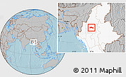 Gray Location Map of Ye-U, highlighted country, hill shading