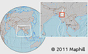 Gray Location Map of Ye-U, highlighted parent region, within the entire country, hill shading