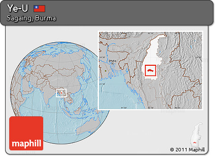Gray Location Map of Ye-U, highlighted parent region, hill shading