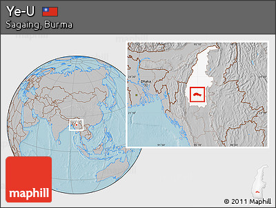 Gray Location Map of Ye-U, highlighted parent region, hill shading