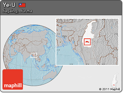 Gray Location Map of Ye-U, highlighted parent region, hill shading