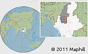Savanna Style Location Map of Ye-U, highlighted country, highlighted parent region, hill shading