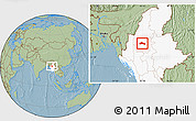 Savanna Style Location Map of Ye-U, highlighted country, hill shading