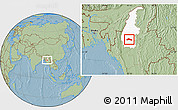 Savanna Style Location Map of Ye-U, highlighted parent region, hill shading