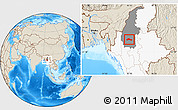 Shaded Relief Location Map of Ye-U, highlighted country, highlighted parent region