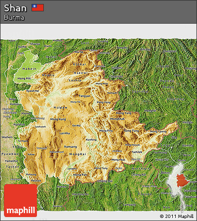 Physical 3D Map of Shan, satellite outside