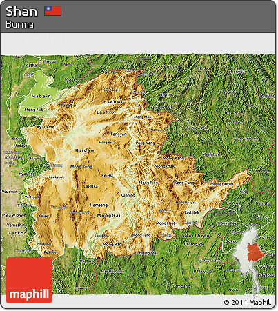 Physical 3D Map of Shan, satellite outside
